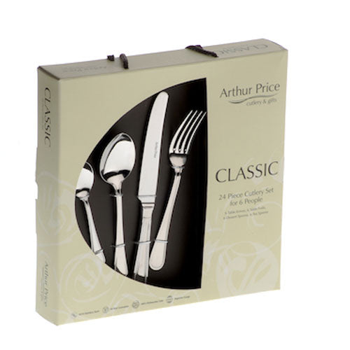 Arthur Price Classic Bead Cutlery Set - Solid 24 Piece Box Table Set
