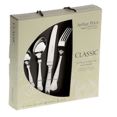 Arthur Price Classic Kings Cutlery Set - Solid 24 Piece Box Table Set